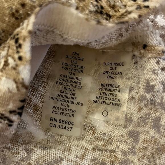 Magaschoni Snakeskin Print Knit Sweater Dress Small Silk Cashmere Sheath Beige - Picture 11 of 15
